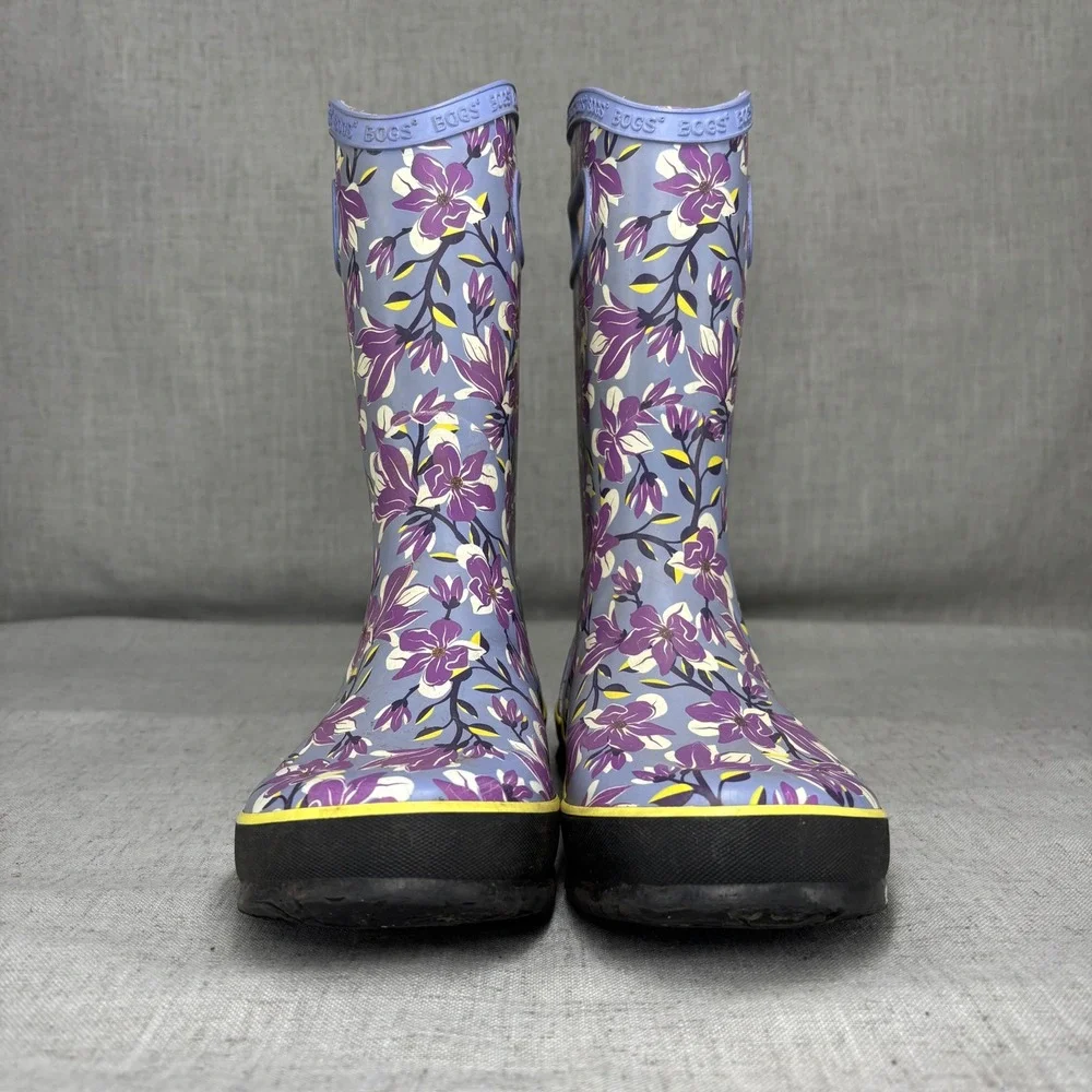 Bogs Rain Boots Girls Purple Magnolia Pull On Waterproof Youth Size 3